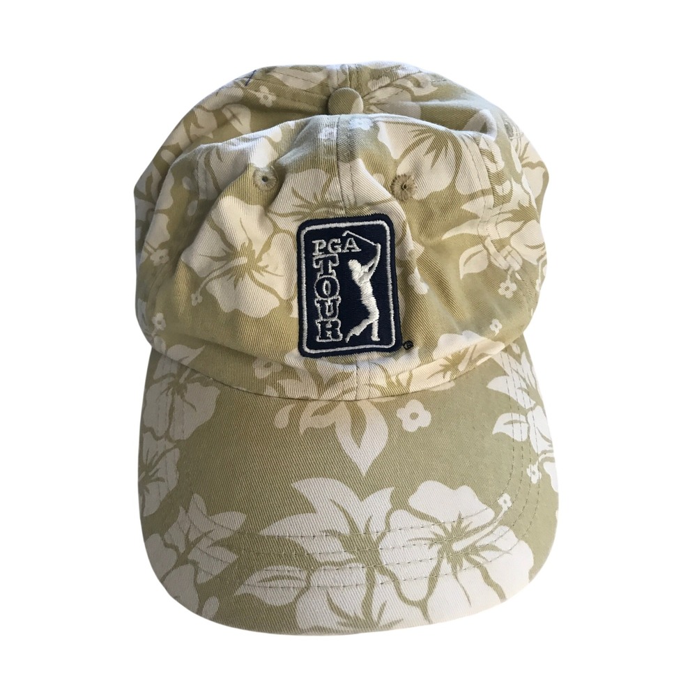 PGA Tour Ahead Golf Hat Khaki Floral Hibiscus Strapback These Guys Are Good Cap
